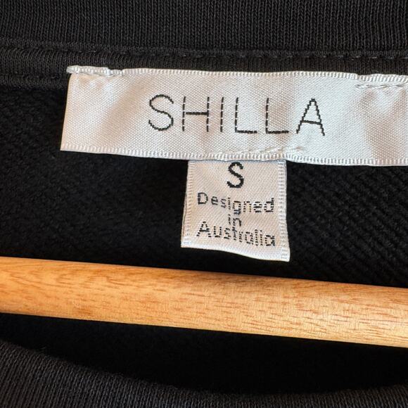 Shilla Lace Trim Sweatshirt Pullover Crew Women Small Black Casual Boho Cozy - Picture 3 of 15